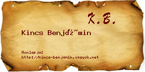 Kincs Benjámin névjegykártya